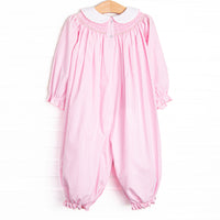 Technicolor Turkeys Smocked Romper, Pink