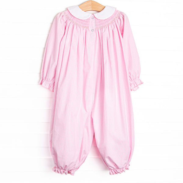 Technicolor Turkeys Smocked Romper, Pink