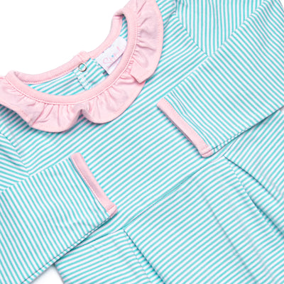 Lexie Ruffle Romper, Pink and Mint Stripe
