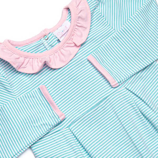 Lexie Ruffle Romper, Pink and Mint Stripe