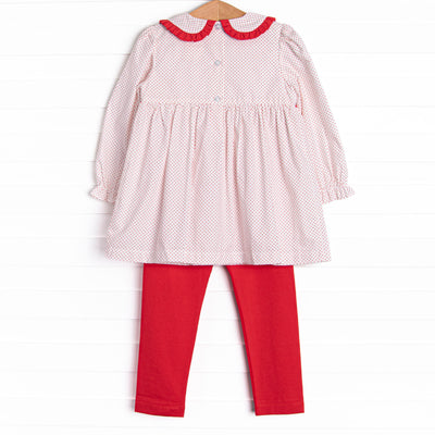 Season's Greetings Smocked Legging Set, Red