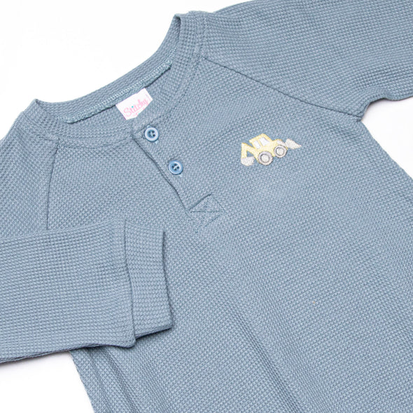 Bulldoze Builder Embroidered Waffle Knit Bubble, Blue