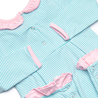 Lexie Ruffle Romper, Pink and Mint Stripe