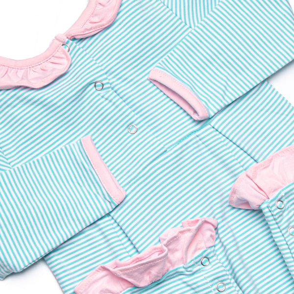 Lexie Ruffle Romper, Pink and Mint Stripe