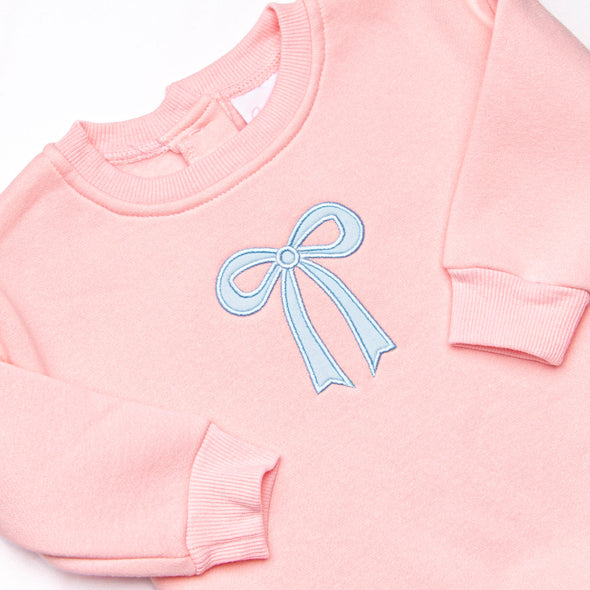 Little Blue Bow Applique Bubble, Pink