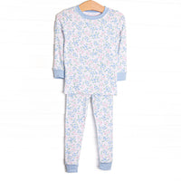 This set features&nbsp;extremely soft, stretchy bamboo viscose fabric that feels like butter and a blue floral print.