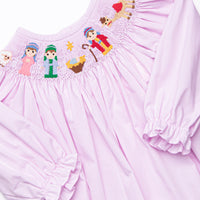Away in a Manger Smocked Bishop Dress, Pink