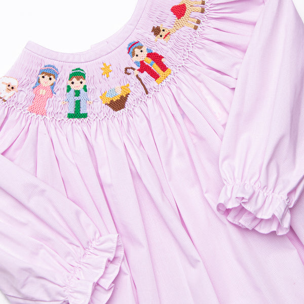 Away in a Manger Smocked Bubble, Pink