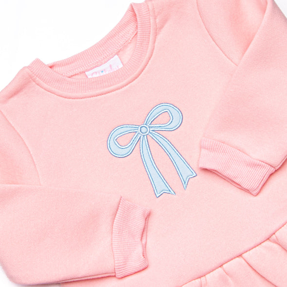 Little Blue Bow Applique Legging Set, Pink