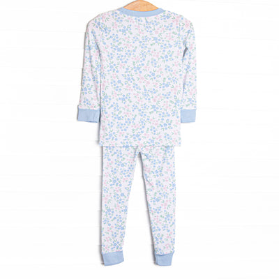 Rosette Blooms Bamboo Pajama Set, Blue