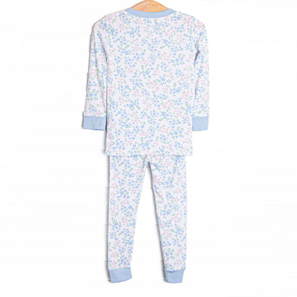 Rosette Blooms Bamboo Pajama Set, Blue