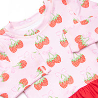 Strawberry Bundles Long Sleeve Rash Guard Bikini, Pink