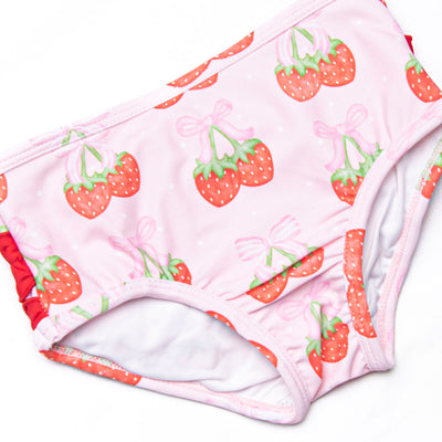 Strawberry Bundles Long Sleeve Rash Guard Bikini, Pink
