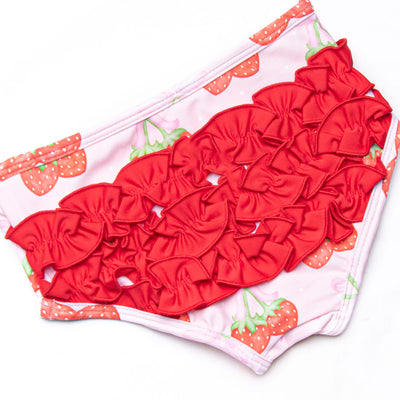 Strawberry Bundles Long Sleeve Rash Guard Bikini, Pink
