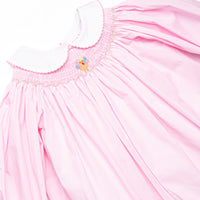 Technicolor Turkeys Smocked Romper, Pink
