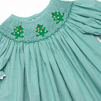 Christmas Tree Trio Smocked Dress, Green Gingham
