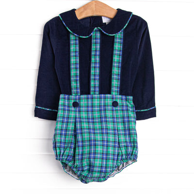 Bleu: Callum Classic Long Sleeve Diaper Set, Blue and Green Plaid