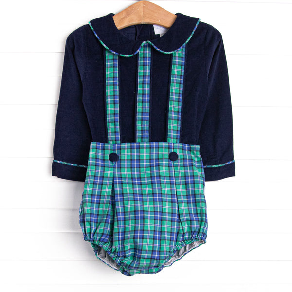 Bleu: Callum Classic Long Sleeve Diaper Set, Blue and Green Plaid
