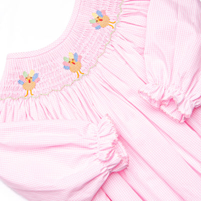 Technicolor Turkeys Smocked Bubble, Pink