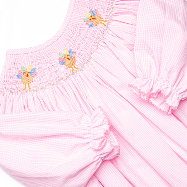 Technicolor Turkeys Smocked Bubble, Pink