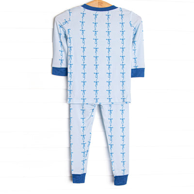 Satin Ribbon Bamboo Pajama Set, Blue