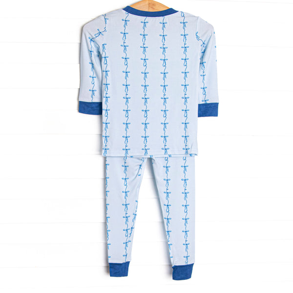 Satin Ribbon Bamboo Pajama Set, Blue