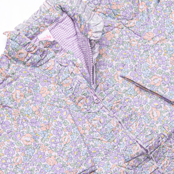 Violet Meadow Quilted Ruffle Coat, Purple Floral