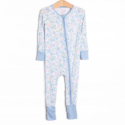 Rosette Blooms Bamboo Zippy Pajama, Blue