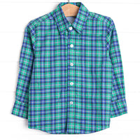 Bleu: Conrad Classic Button-Up Shirt, Blue and Green Plaid