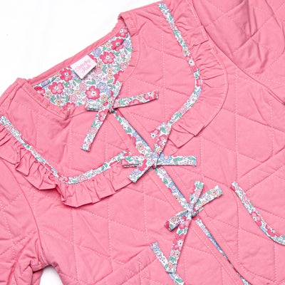 Frills and Florals Tie Front Ruffle Jacket, Medium Pink