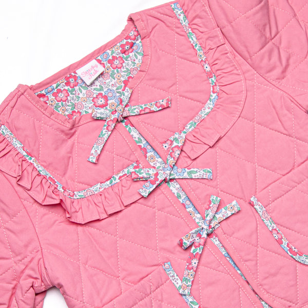 Frills and Florals Tie Front Ruffle Jacket, Medium Pink