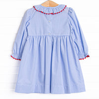 Santa's Coming Smocked Dress, Blue Gingham
