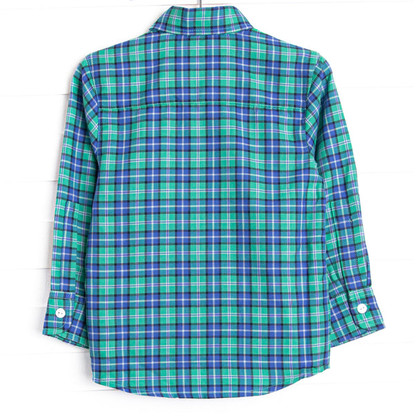 Bleu: Conrad Classic Button-Up Shirt, Blue and Green Plaid