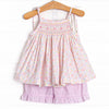 Watercolor Wallflowers Smocked Short Set, Pink
