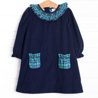 Bleu: Harper Holly Smocked Long Sleeve Dress, Blue and Green Plaid