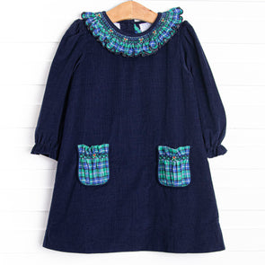 Bleu: Harper Holly Smocked Long Sleeve Dress, Blue and Green Plaid