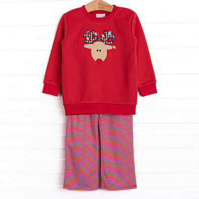 Rudy Reindeer Applique Pant Set, Red