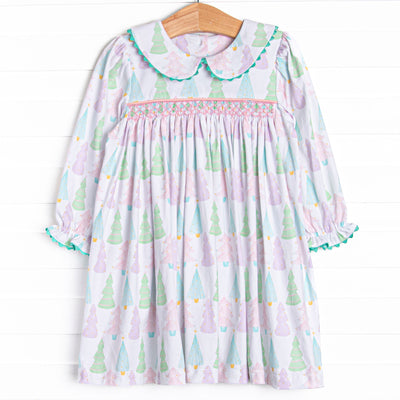 Pastel Pines Smocked Dress, Pink