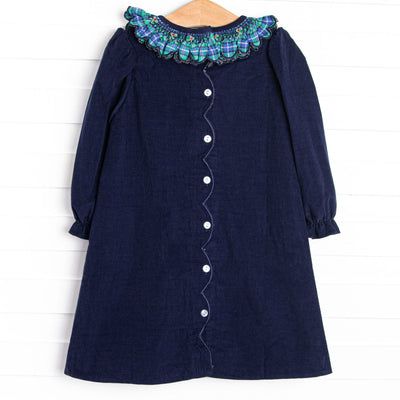 Bleu: Harper Holly Smocked Long Sleeve Dress, Blue and Green Plaid