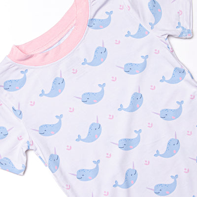 Nellie Narwhal Bamboo Pajama Short Set, Blue