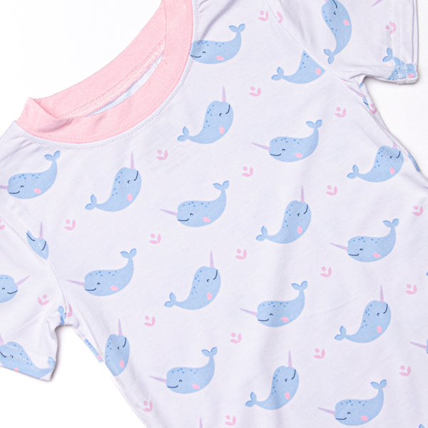Nellie Narwhal Bamboo Pajama Short Set, Blue