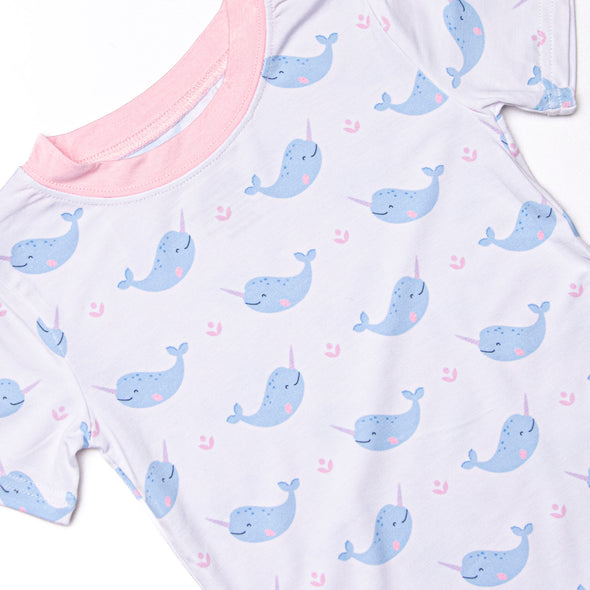 Nellie Narwhal Bamboo Pajama Short Set, Blue