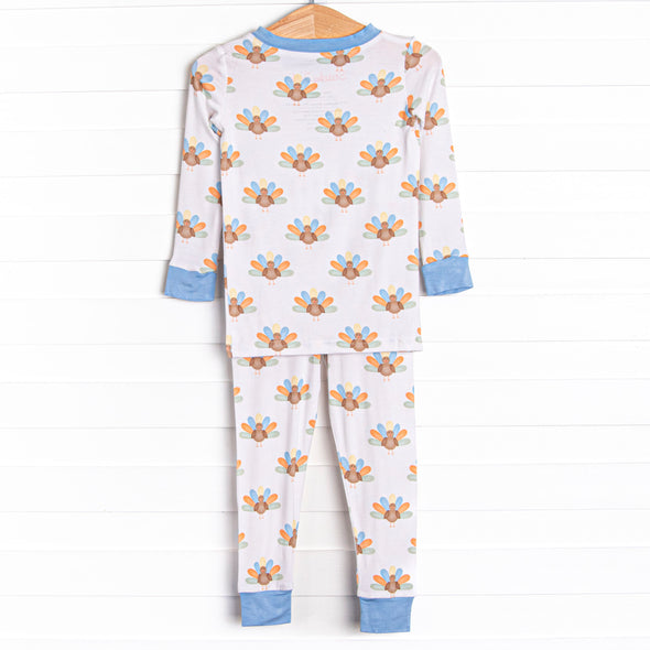 Turkey Trot Bamboo Pajama Set, Blue