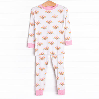 Turkey Trot Bamboo Pajama Set, Pink