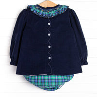Bleu: Harper Holly Smocked Long Sleeve Diaper Set, Blue and Green Plaid