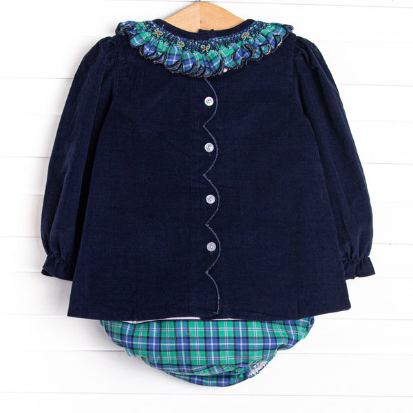 Bleu: Harper Holly Smocked Long Sleeve Diaper Set, Blue and Green Plaid
