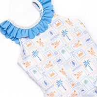 Santorini Stamps One Piece, Blue