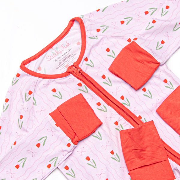 Truly Tulips Bamboo Zippy Pajama, Pink