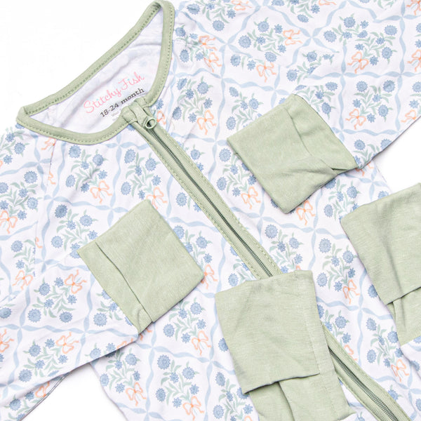 Orange You Glad Garden Bamboo Zippy Pajama, Green
