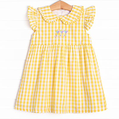 Summer Skies Applique Dress, Yellow